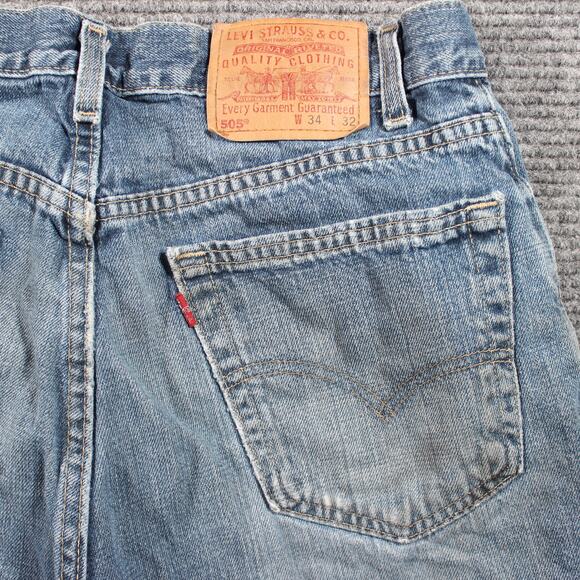 Levi’s 505 Jeans Mens 34x32 Blue Regular Fit Straight Made in USA Paint Splatter - Picture 8 of 11